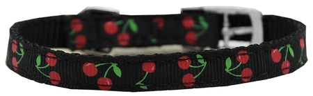 Cherries Nylon Dog Collar with classic buckle 3/8" Black Size 14